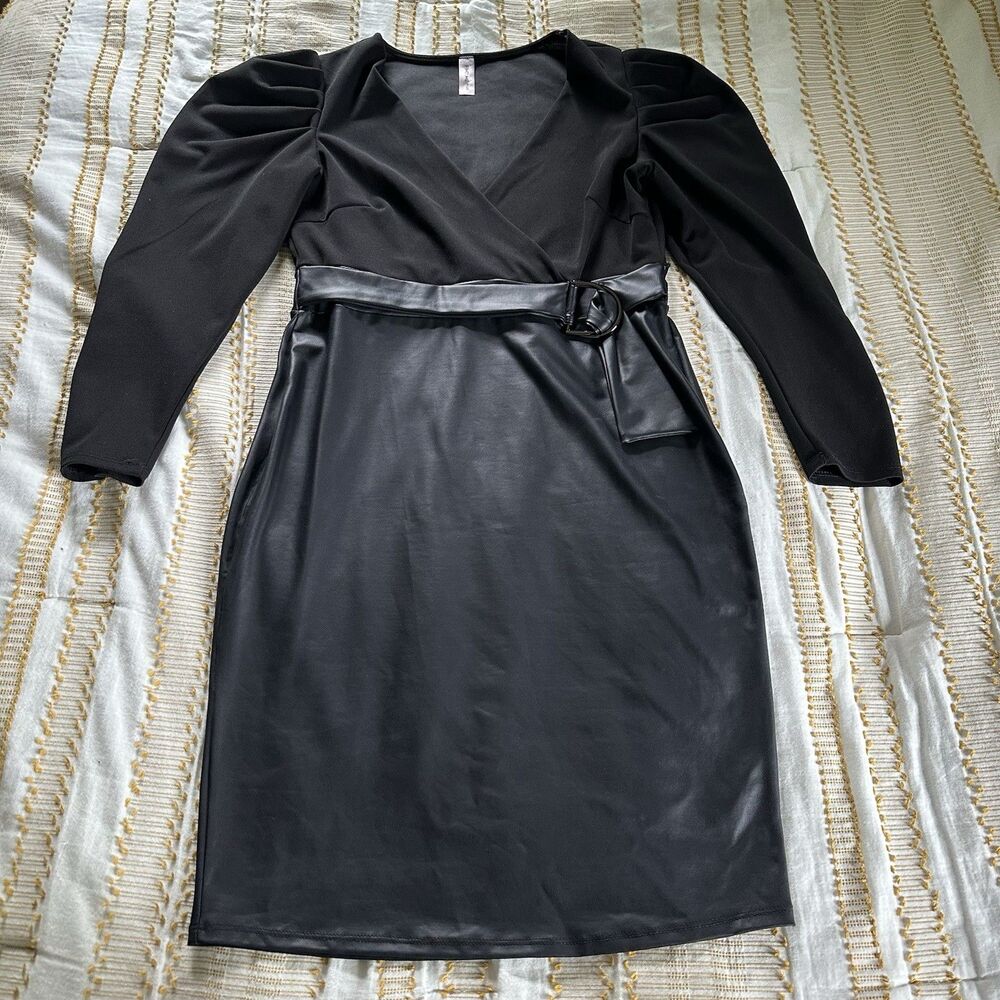 Find Me Plus Women’s Black Long-Sleeve Faux Leather Bodycon Style Dress Size XL